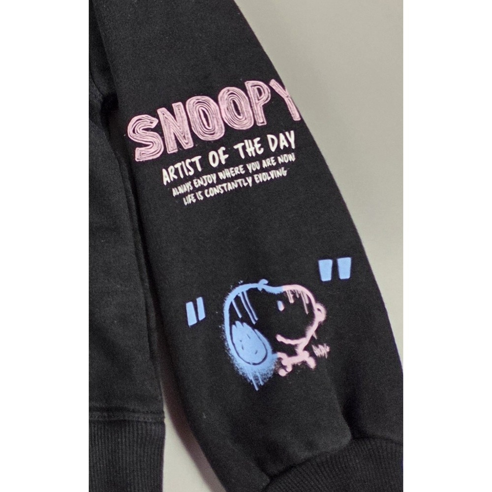 Zara Peanuts Snoopy Puppy Love Always Hoodie Black Sweater Unisex Kids 11-12 EUC - Picture 4 of 8